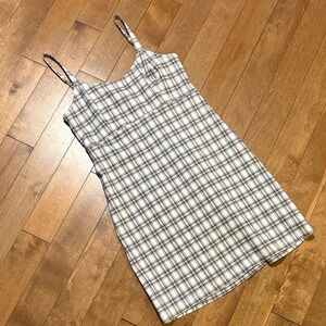 Hollister White Plaid Mini Dress with Black and Grey Stripes
